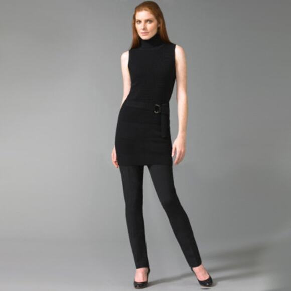 Laundry by Shelli Segal Black Wool & Silk Belted Sweater Tunic Top Blouse NWT - Picture 1 of 13
